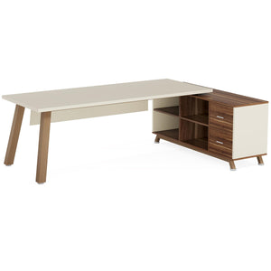 L-Shaped Executive Desk with Cabinet & Storage Shelves