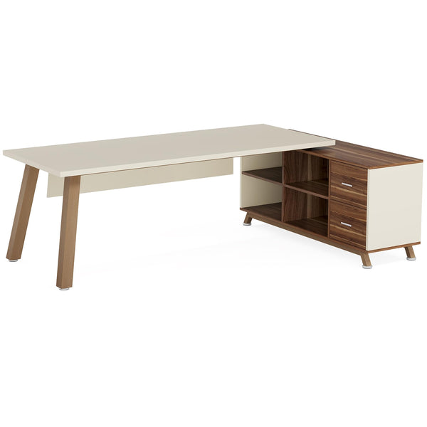 L-Shaped Executive Desk with Cabinet & Storage Shelves
