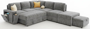 L-Shaped Modular Sectional Sofa with Storage Ottoman, USB Ports & Cup Holder