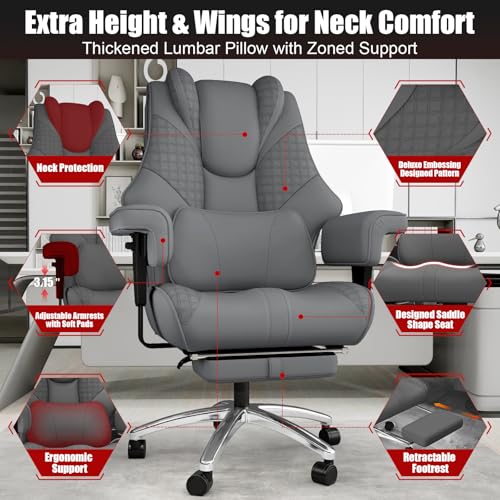 Big and Tall Ergonomic Reclining Office Chair with Footrest – 400 lb Capacity