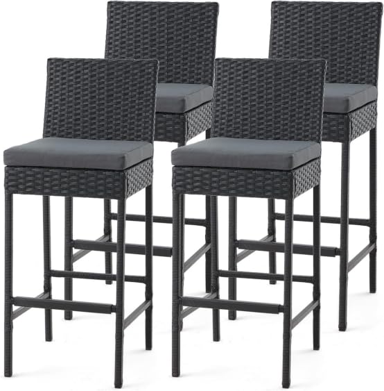 Outdoor Wicker Bar Stools Set of 4 with Cushion