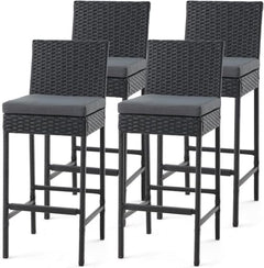 Outdoor Wicker Bar Stools Set of 4 with Cushion