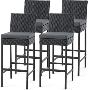 Outdoor Wicker Bar Stools Set of 4 with Cushion