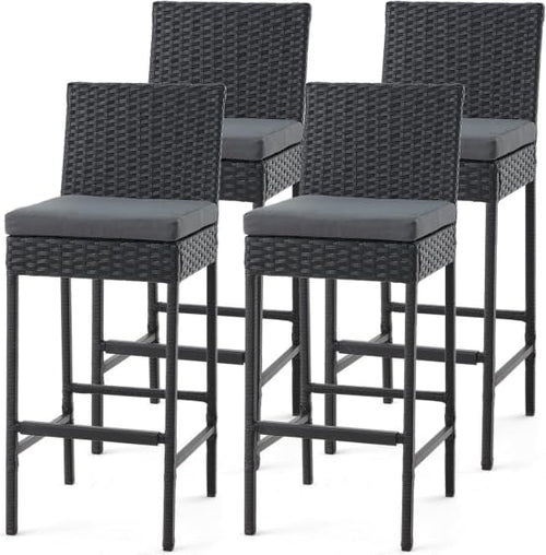 Outdoor Wicker Bar Stools Set of 4 with Cushion