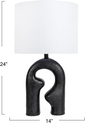 Abstract Sculptural Resin Table Lamp with White Drum Shade