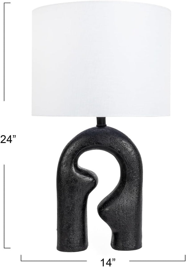 Abstract Sculptural Resin Table Lamp with White Drum Shade