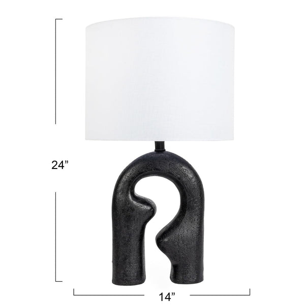 Abstract Sculptural Resin Table Lamp with White Drum Shade