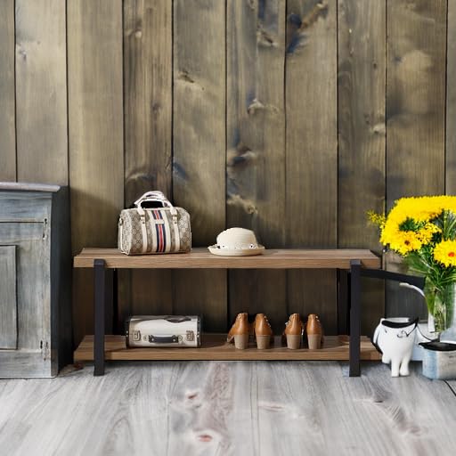 Industrial Entryway Storage Bench with Steel Frame — 47 Inch