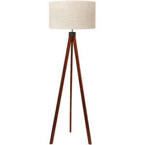 Wood Tripod Floor Lamp with Linen Shade