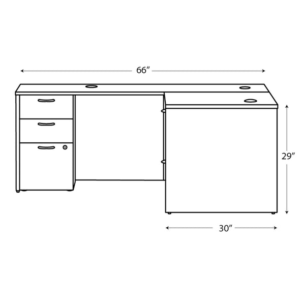L-Shaped Executive Desk with 5 Drawers, 66"W x 72"D