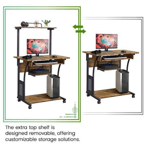 3-Tier Rolling Computer Desk with Keyboard Tray & Printer Shelf