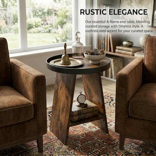 Round 2-Tier Side Table with Tray Top