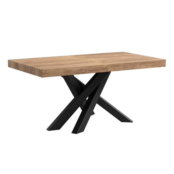 Extendable Dining Table, Rustic Oak with Black Crossed Legs, Seats 6–10