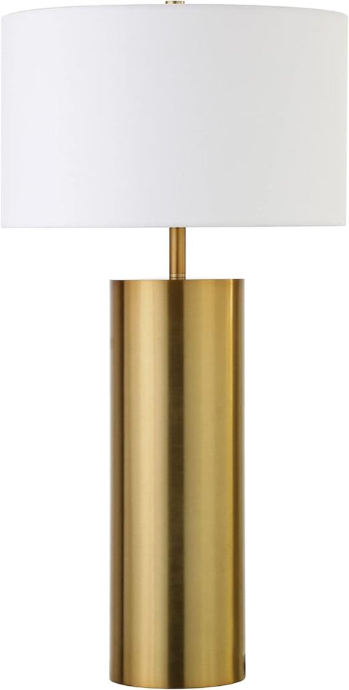 Mid-Century Modern Table Lamp with White Fabric Drum Shade