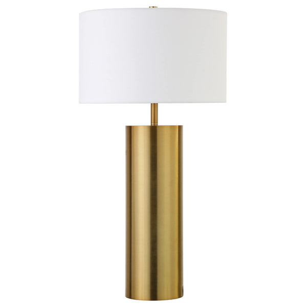 Mid-Century Modern Table Lamp with White Fabric Drum Shade