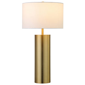Mid-Century Modern Table Lamp with White Fabric Drum Shade
