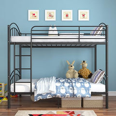 Twin Over Twin Metal Bunk Bed – 2-in-1 Convertible with Guardrails