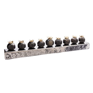 Aluminum Hanukkah Menorah – Pomegranate Strip Design, 14.5"