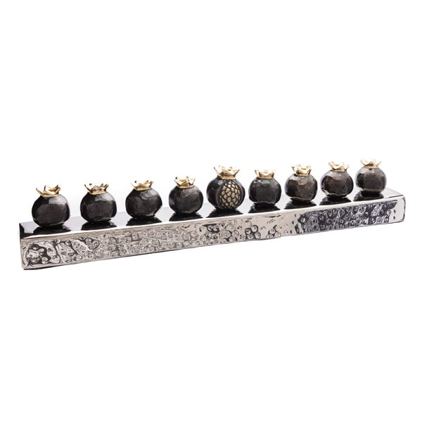 Aluminum Hanukkah Menorah – Pomegranate Strip Design, 14.5"