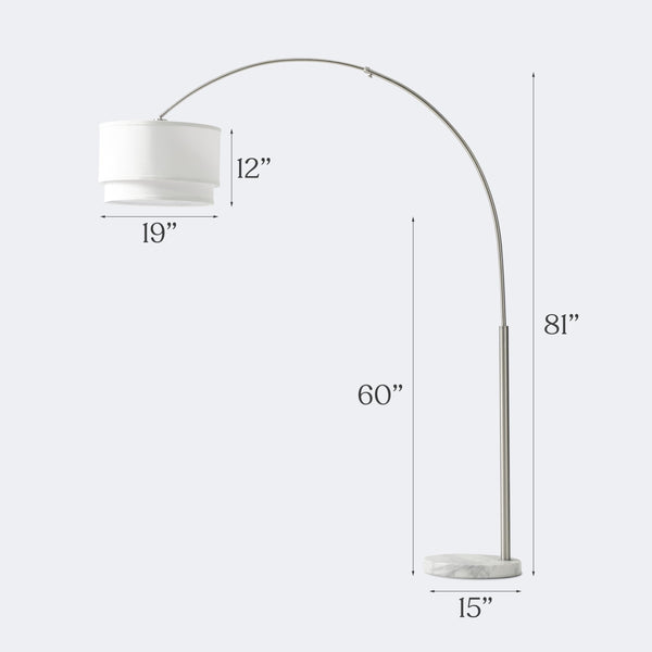 Arc Floor Lamp with Marble Base & Drum Shade