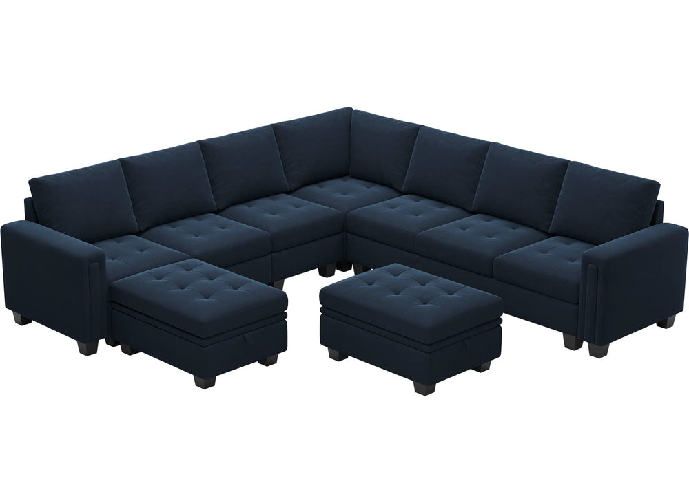 Velvet Modular L-Shape Sectional Sofa with Storage Ottoman