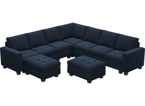 Velvet Modular L-Shape Sectional Sofa with Storage Ottoman