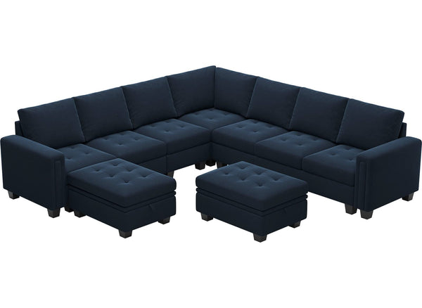 Velvet Modular L-Shape Sectional Sofa with Storage Ottoman