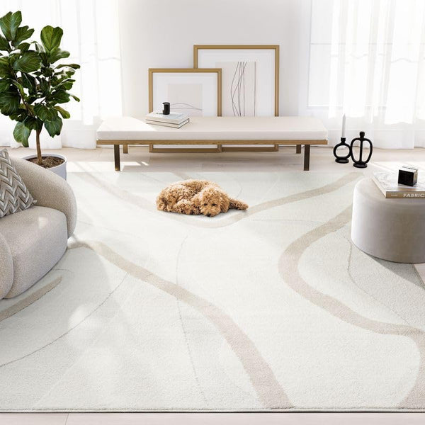 Cream & Beige Abstract Area Rug