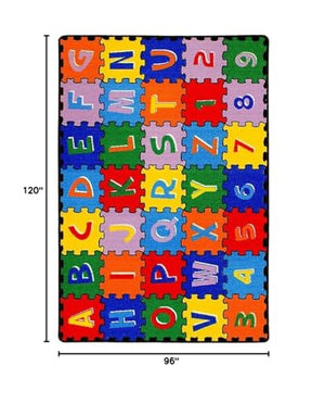 Kids Alphabet Puzzle Area Rug 8x10 – Non-Slip Gel Backing