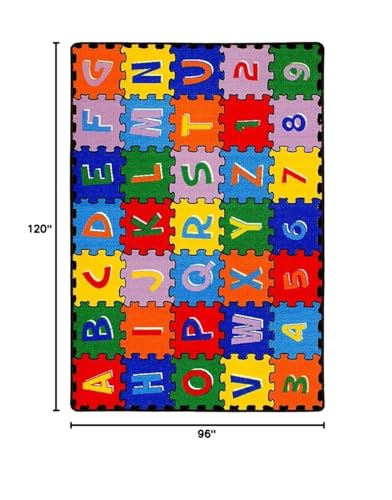 Kids Alphabet Puzzle Area Rug 8x10 – Non-Slip Gel Backing