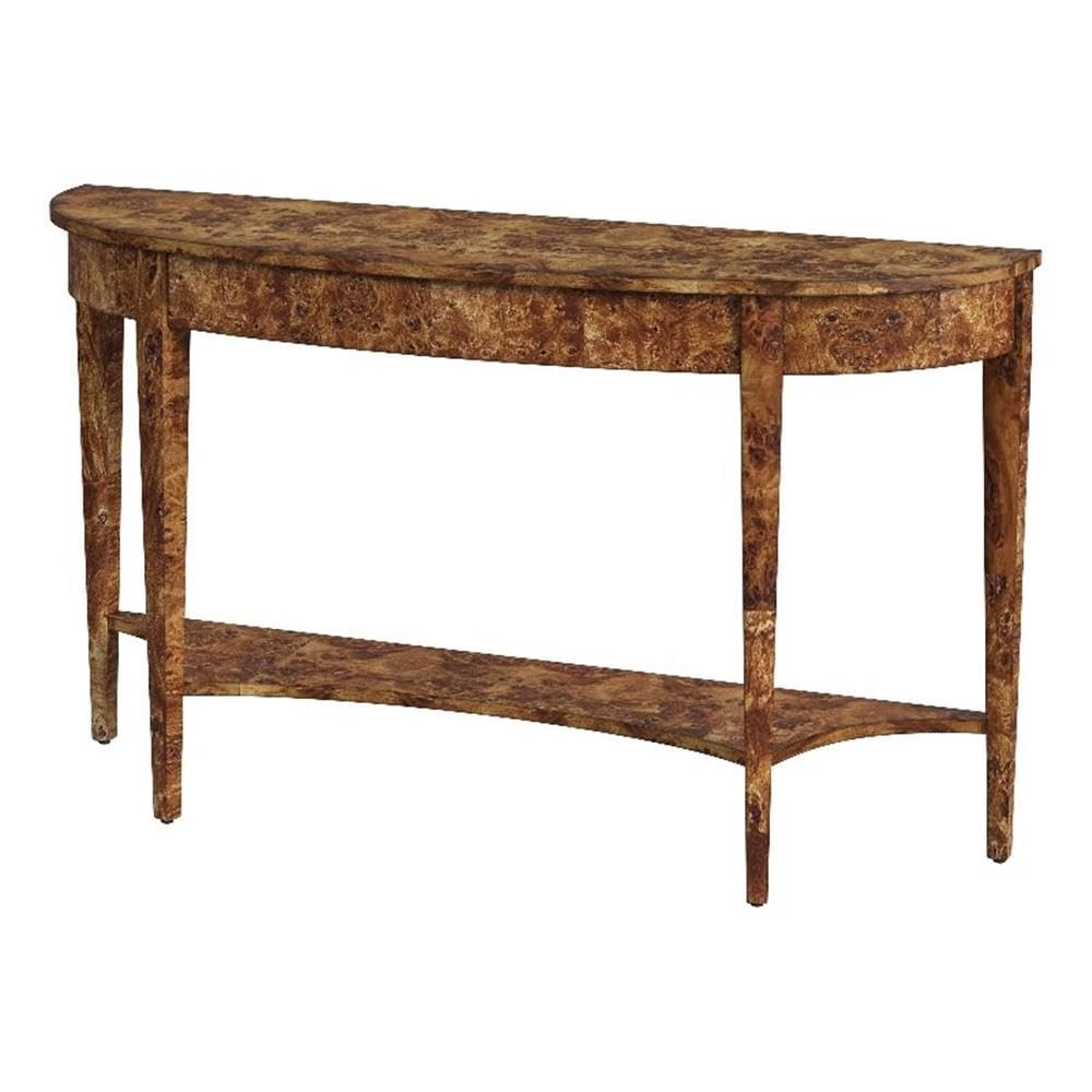 Demilune Console Table – Burl Wood Veneer, 54"W x 15"D x 32"H