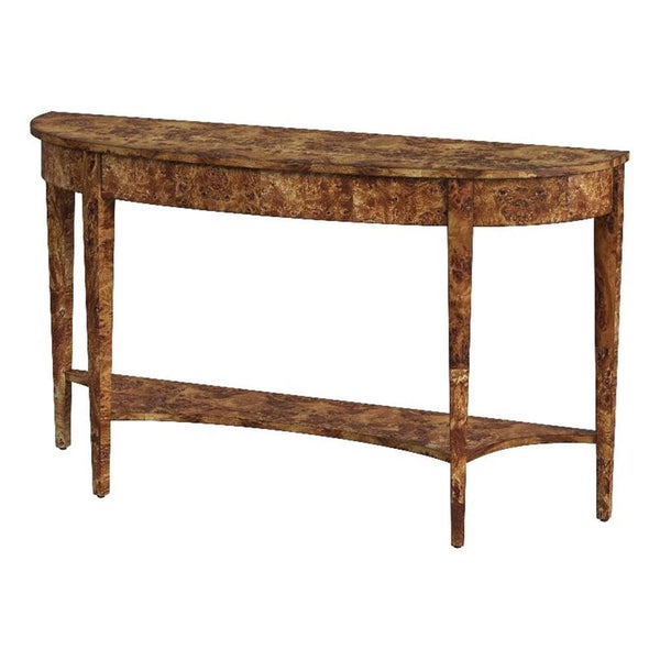 Demilune Console Table – Burl Wood Veneer, 54"W x 15"D x 32"H
