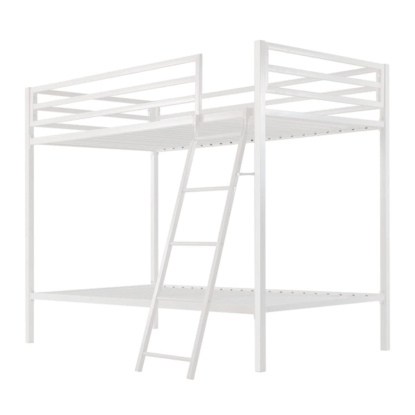 Twin Over Twin Metal Bunk Bed with Ladder & Guardrail