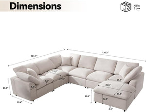 Modular Sectional Sofa 7-Seater L-Shaped with Ottoman