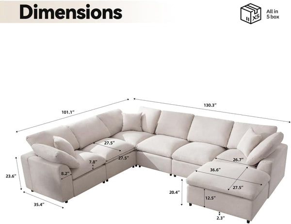Modular Sectional Sofa 7-Seater L-Shaped with Ottoman