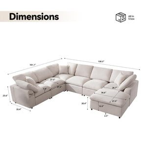 Modular Sectional Sofa 7-Seater L-Shaped with Ottoman