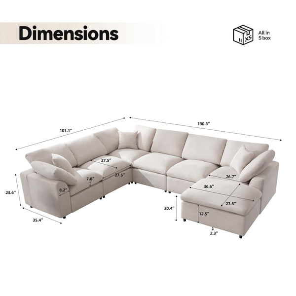 Modular Sectional Sofa 7-Seater L-Shaped with Ottoman