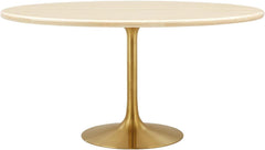 60" Oval Artificial Travertine Dining Table with Pedestal Base