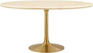 60" Oval Artificial Travertine Dining Table with Pedestal Base
