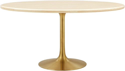 60" Oval Artificial Travertine Dining Table with Pedestal Base