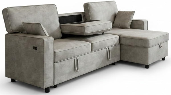 L-Shaped Sectional Sleeper Sofa with Storage & Cup Holders