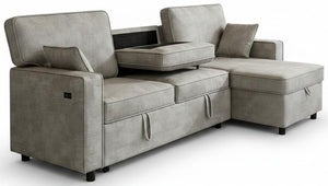L-Shaped Sectional Sleeper Sofa with Storage & Cup Holders