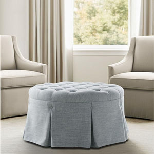 Round Button-Tufted Ottoman with Pleated Skirt