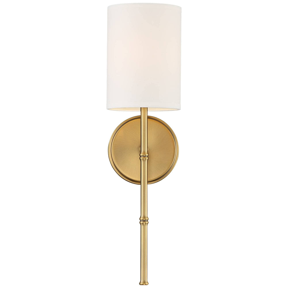 Gold Hardwired Wall Sconce with White Fabric Shade