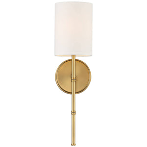 Gold Hardwired Wall Sconce with White Fabric Shade