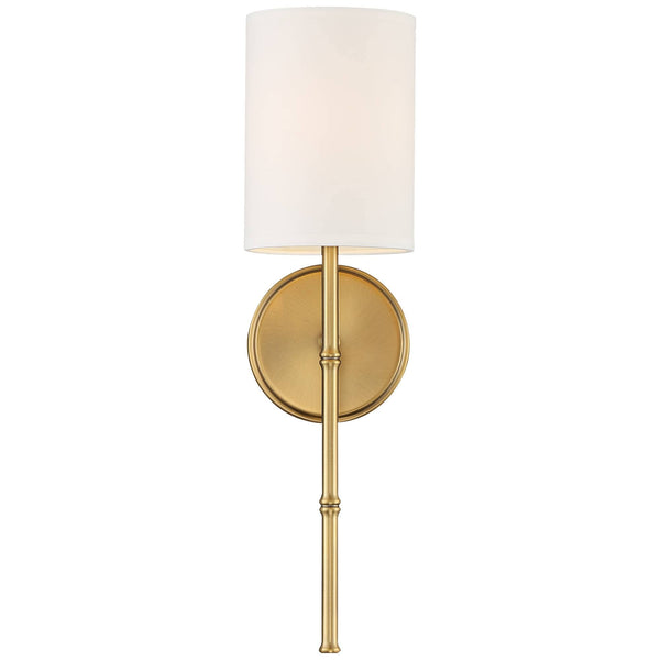 Gold Hardwired Wall Sconce with White Fabric Shade