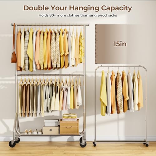 Heavy Duty Double Rod Clothes Rack