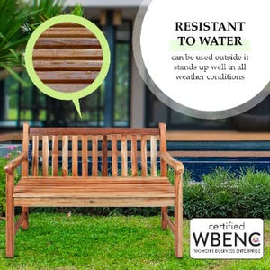 Teak Wood Outdoor Garden Bench with Armrests & Backrest
