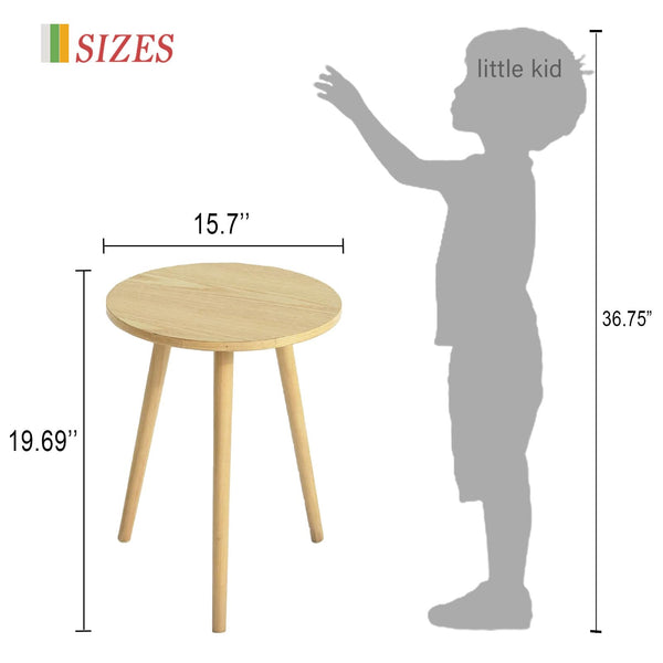 Round Wood Side Table – Small Accent End Table with 3 Legs