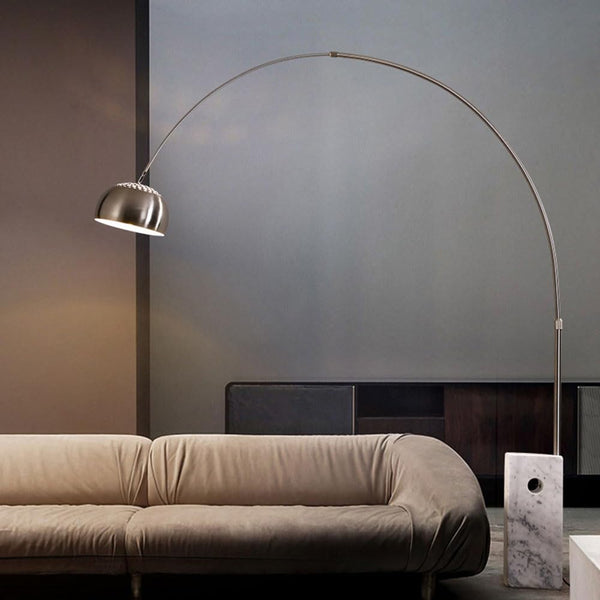 Modern Arc Floor Lamp with Marble Base & Stainless Steel – Adjustable Height Standing Light